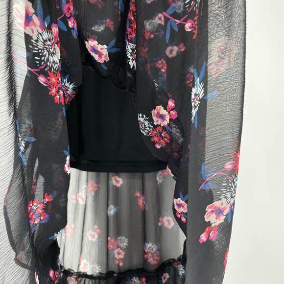 Express Hi Lo Black Floral Ruffle Skirt Size Medium - Picture 4 of 7